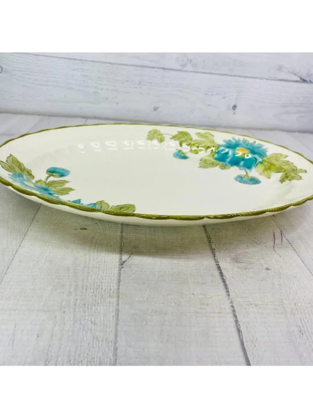 MCM Metlox Poppytrail Vernon BLUE FASCINATION Floral Green Trim Oval 14
